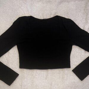 Zara cropped square neck black long sleeve